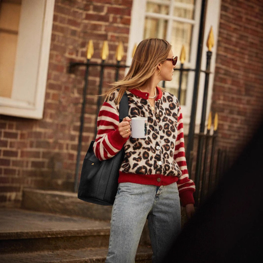 Women's Round Neck Retro Casual Leopard Print Sweaters