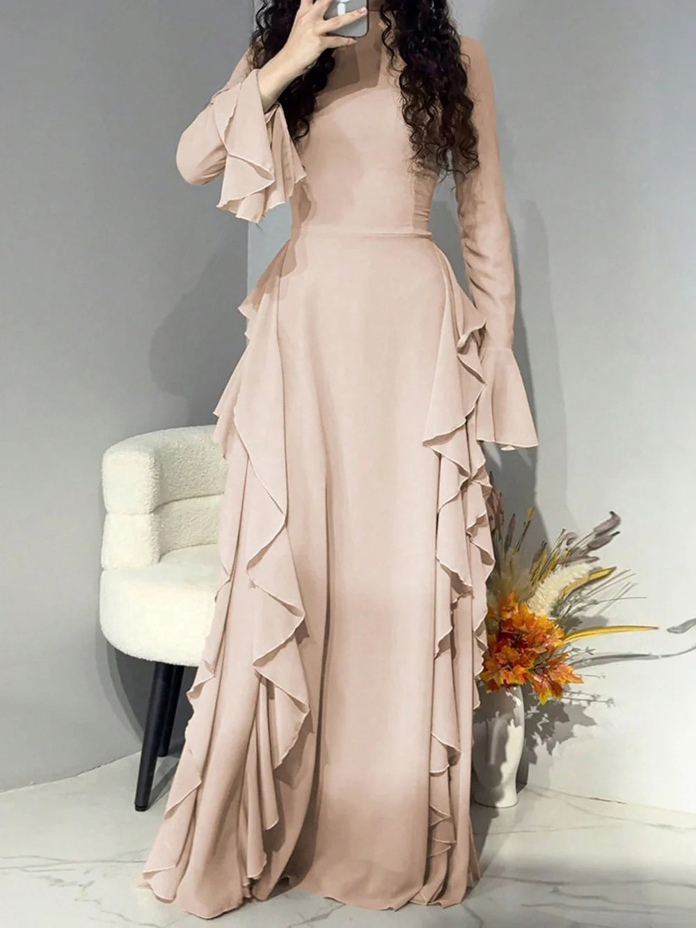 Women's Elegant Casual High Waist Pure Color Bell Dresses