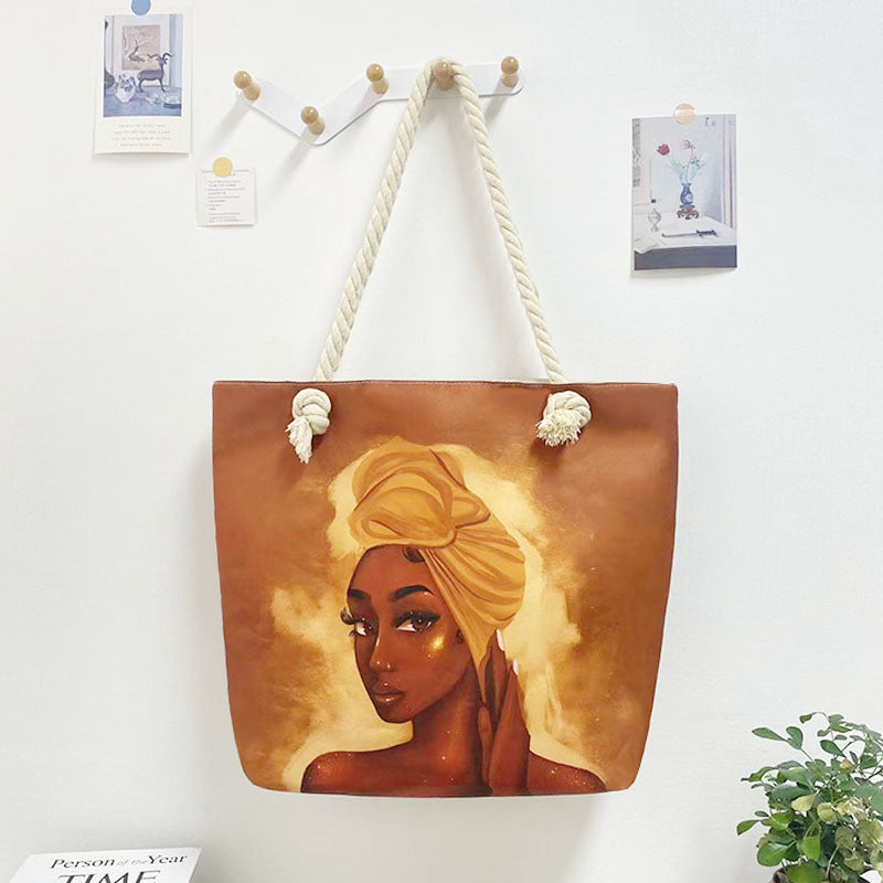 Women's Matching Portable Shopping Creative Woman Printing Thick Tote Bags