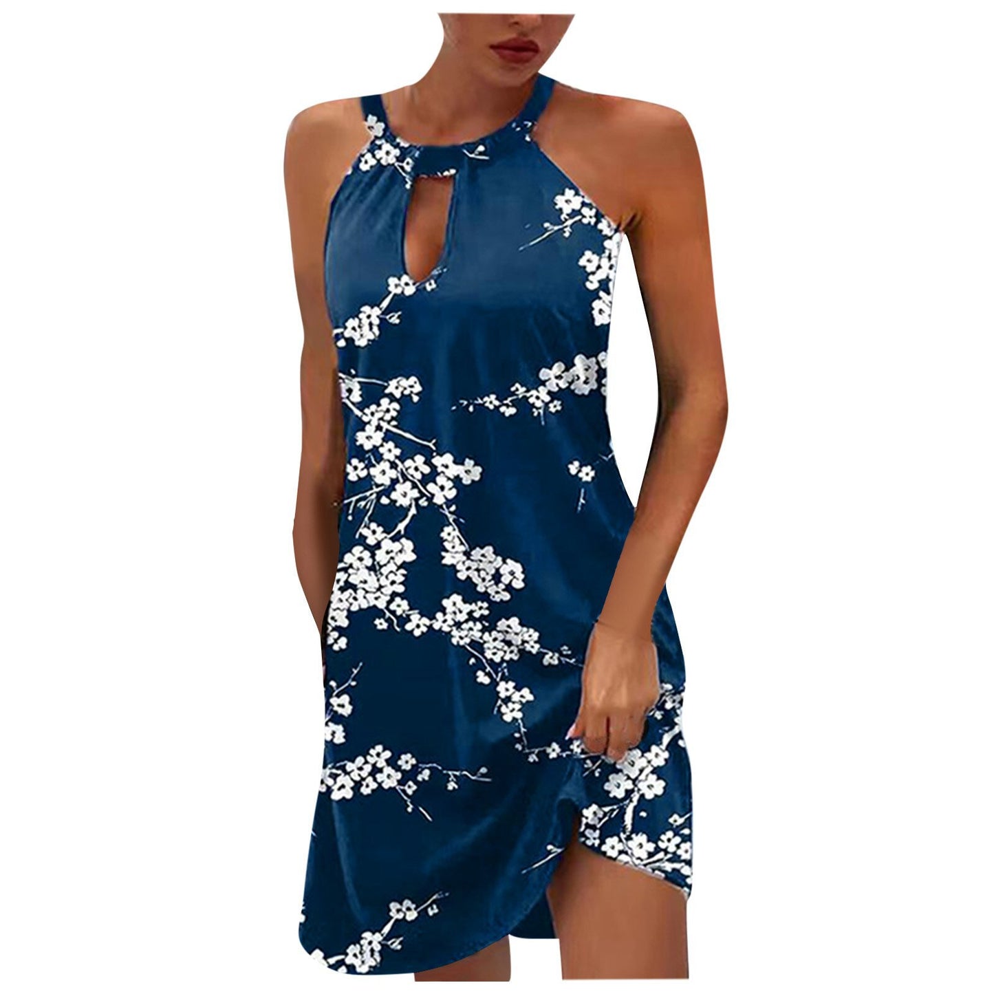 Women's Fashion Casual Printing Sleeveless Halter Hollow Dress