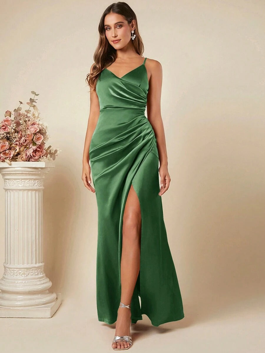 Women's Satin Suspender Dress Sexy Pleated Bridesmaid Skirts