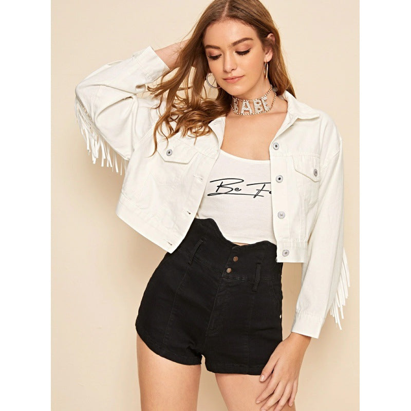 Women's Unique Denim Chic White Tassel Shorts