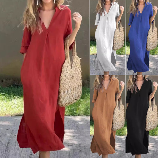 Women's Summer Slits On Both Sides 7-point Sleeve Dress