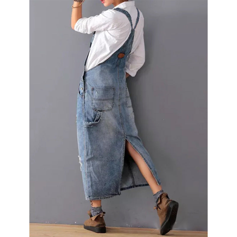Women's Creative Denim Ripped Suspender For Dresses