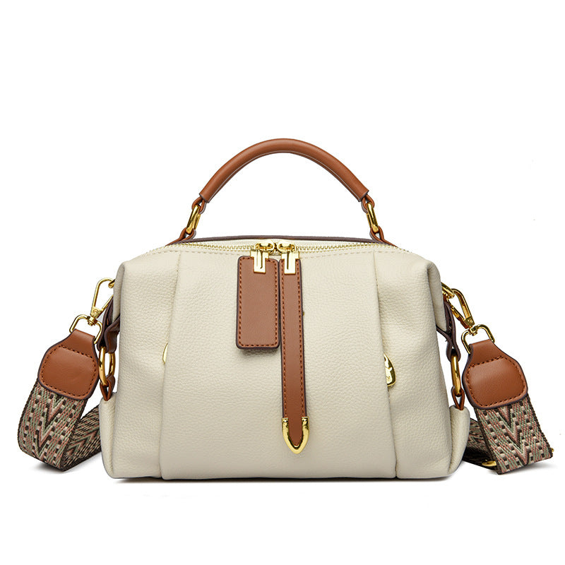 Women's Leather Boston Trendy Kangaroo High-grade Color Matching Niche Small Square Bags