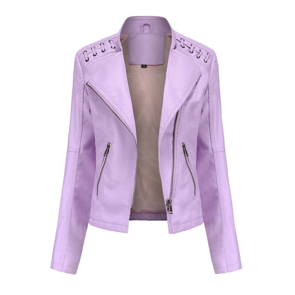 Women's European Leather Slim Thin Ladies Motorcycle Jackets