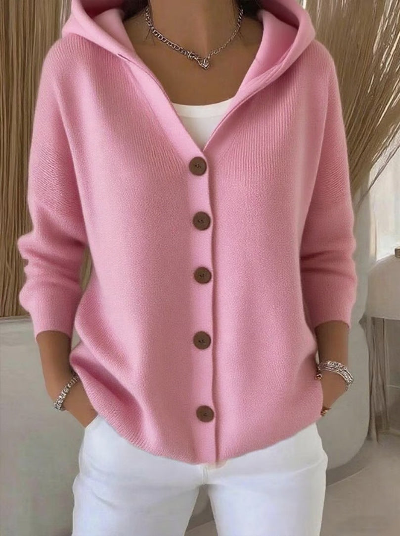 Women's Hooded Knit Solid Color Casual Fashion Cardigans