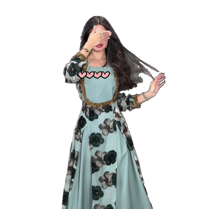 Muslim Printed Dress Chiffon High-grade Tight Dresses