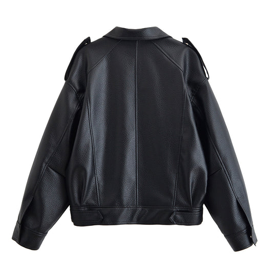 Women's Casual Litchi Pattern Imitation Leather Jackets