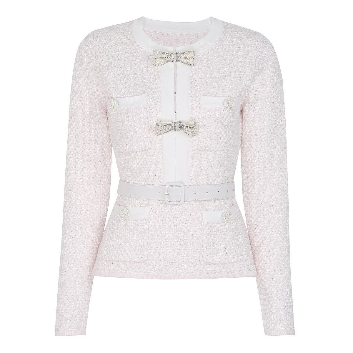 Quality Beaded Belt Slimming Long Sleeve Knitwear