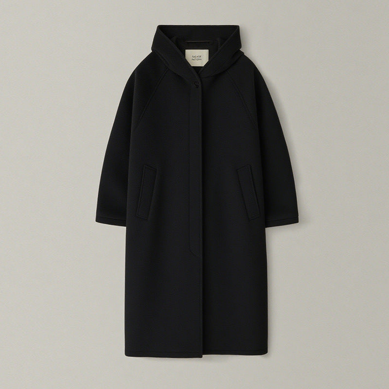 Women's Hooded Wool Overcoat Loose Temperament Breasted Coats