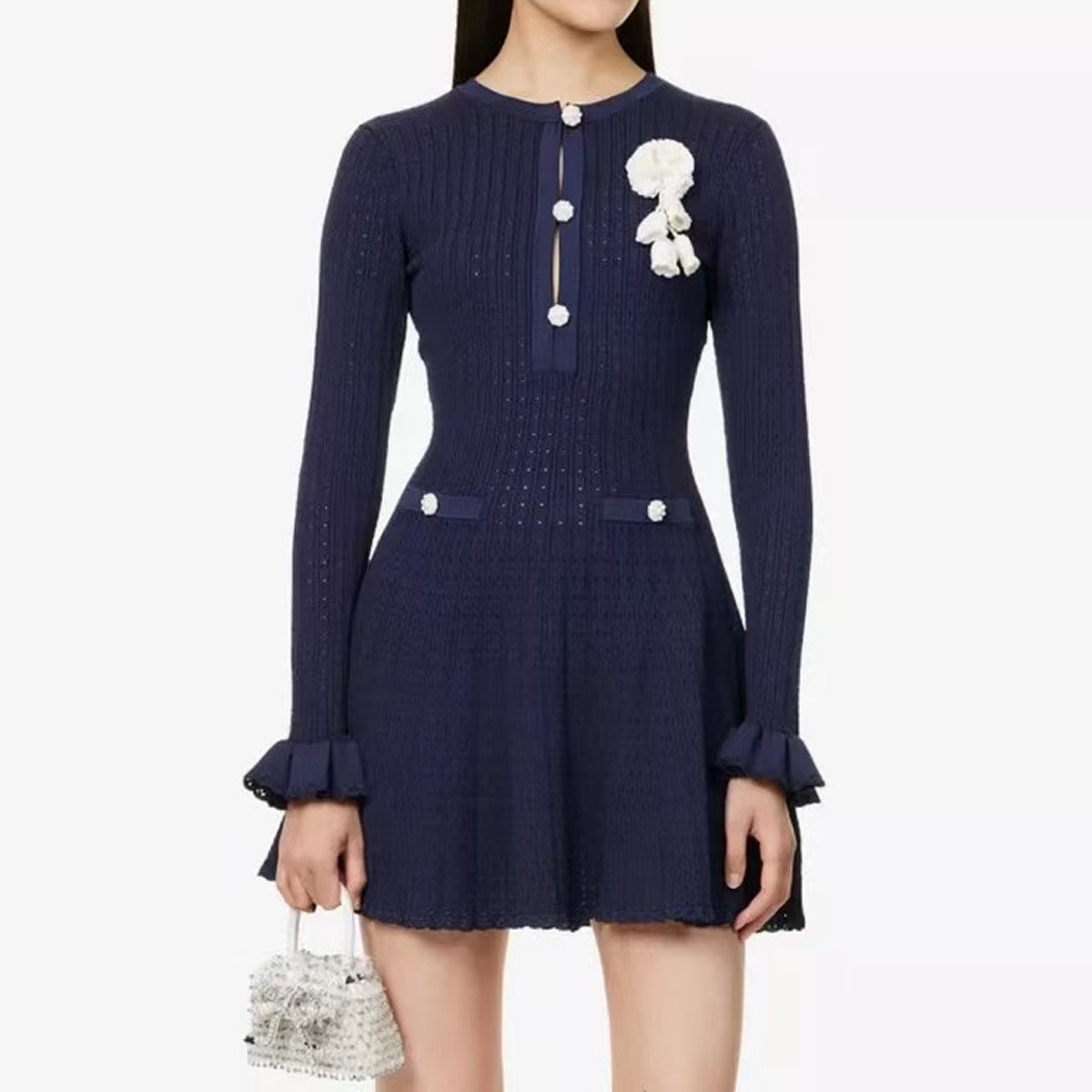 Women's Autumn Fashionable Knitted Corsage Round Neck Slim Dresses