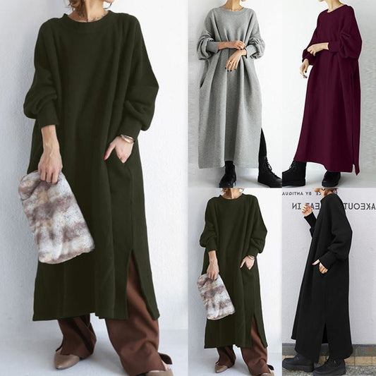 Crew Neck Cotton American Pullover Solid Color Hoodie Women's Sweater, Sweater