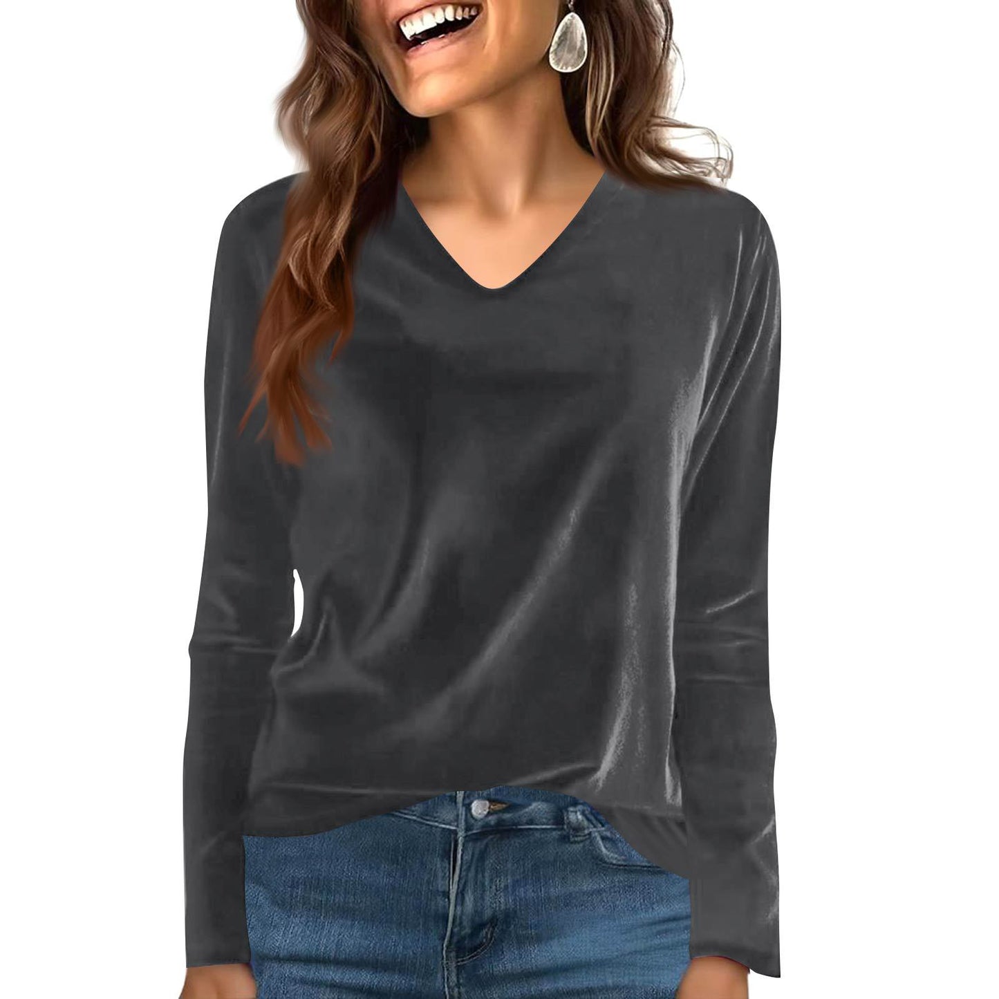 Women's Veet Solid Color Long Sleeve Retro Bottoming Women's T-shirt