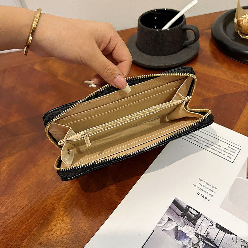 Zipper Embroidery Thread Long Classic Style Rhombus Ladies Wallets