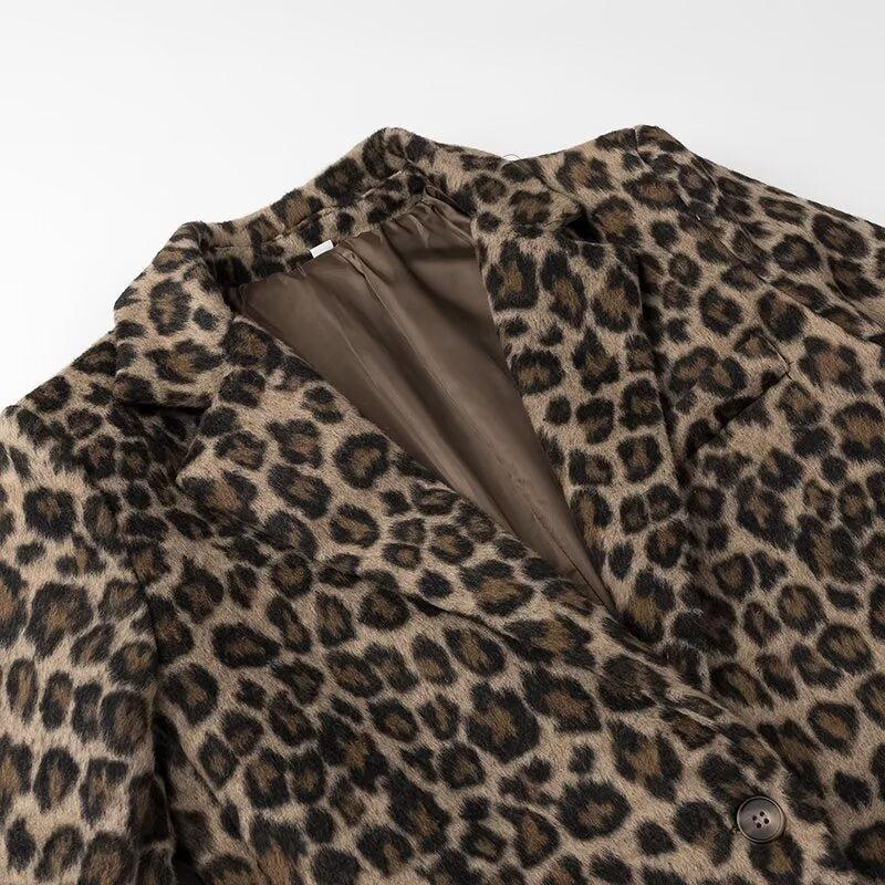 Women's French Single-breasted Design Leopard Print Blazers