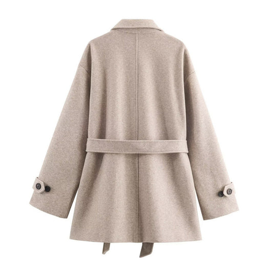 Women's Fashionable Elegant Collar With Belt Soft Coats
