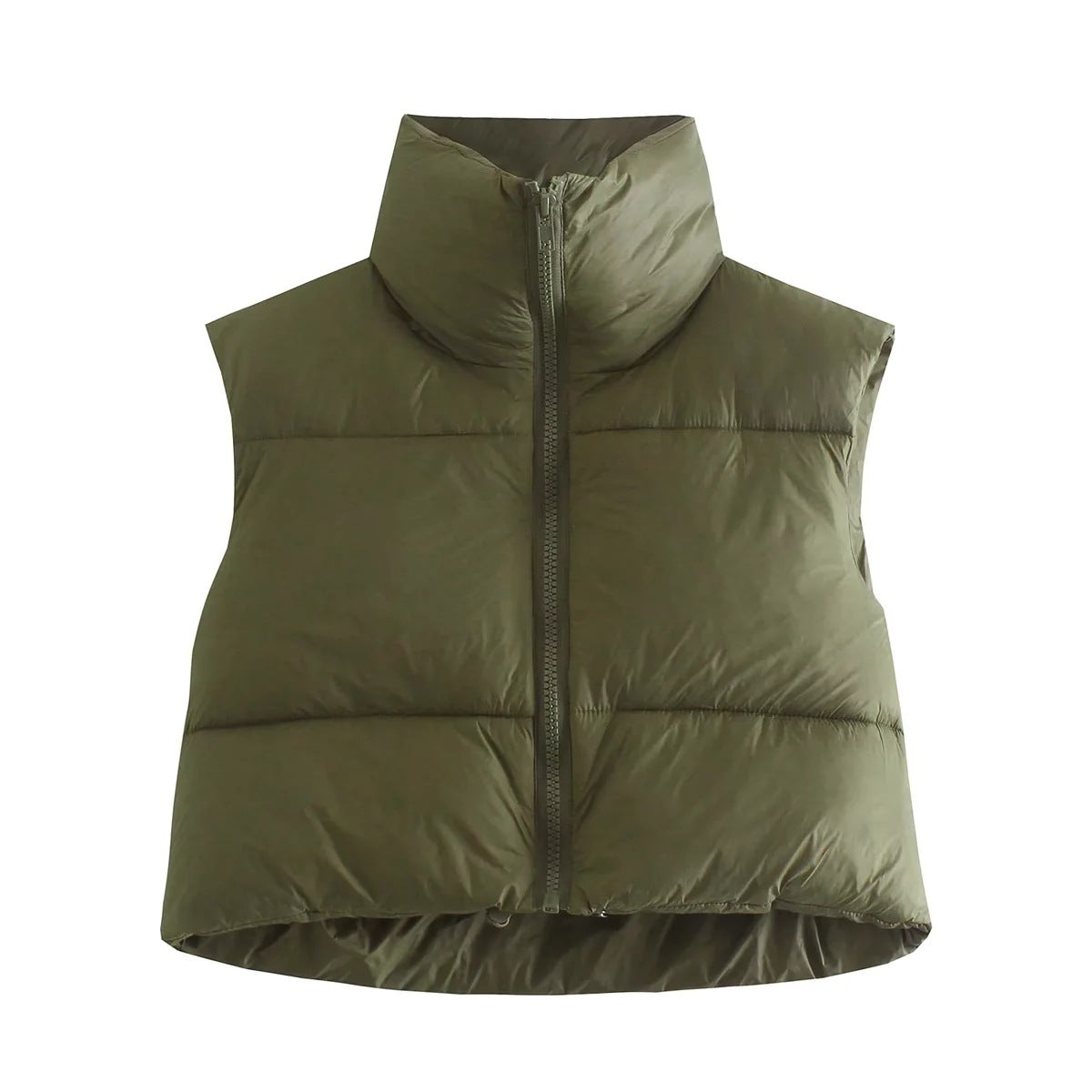 Sleeveless Zipped Stand Collar Cotton Winter Vests