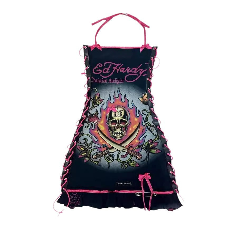 Fashion Retro Halloween Skull Positioning Printing Tops