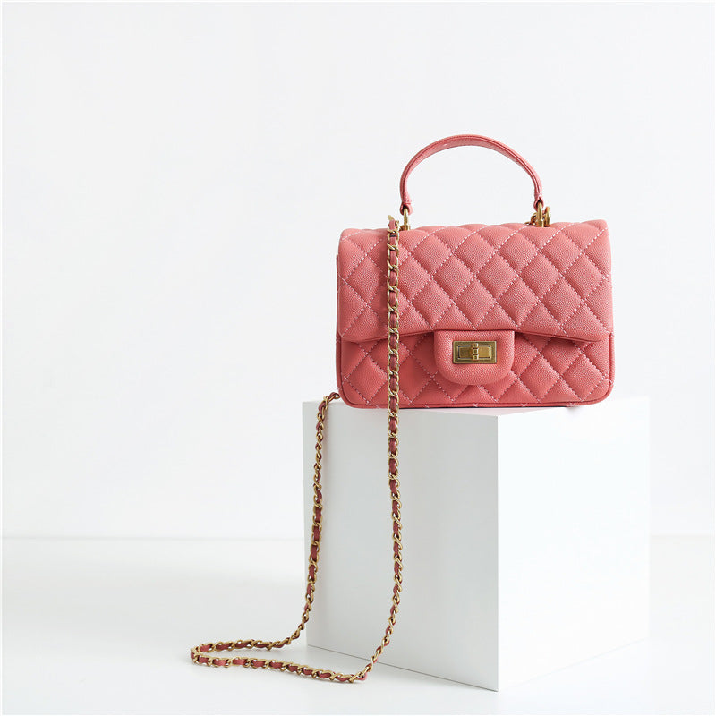 Women's Portable Diamond Pattern Trendy Genuine Leather Sheepskin Bags