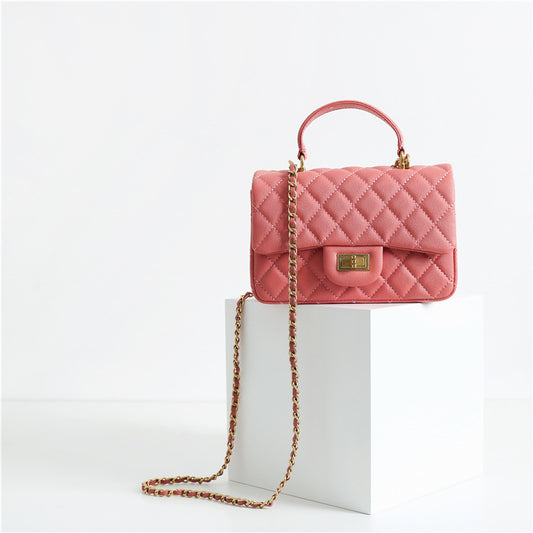 Women's Portable Diamond Pattern Trendy Genuine Leather Sheepskin Bags