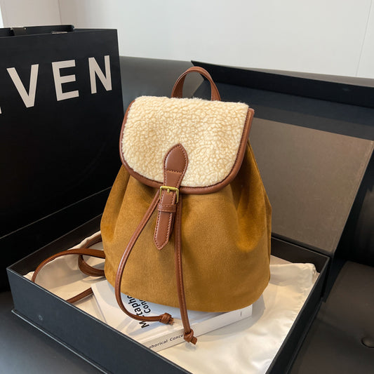 Women's Retro Brown High-grade Lamb Wool Versatile Backpacks