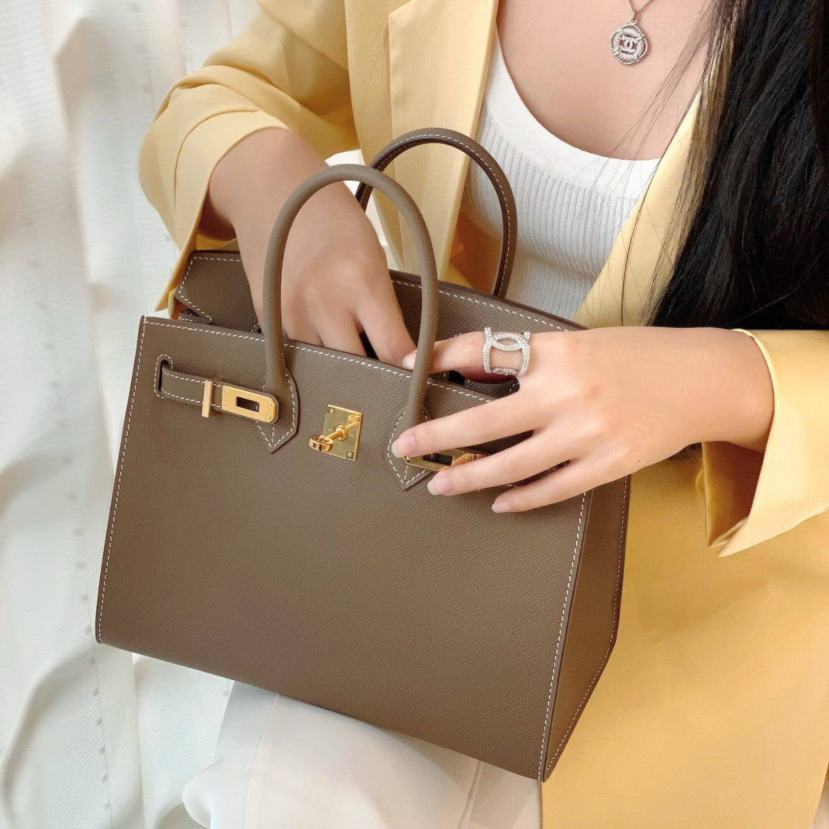 Women's High-grade Genuine Leather Outside Seam Palm Handbags