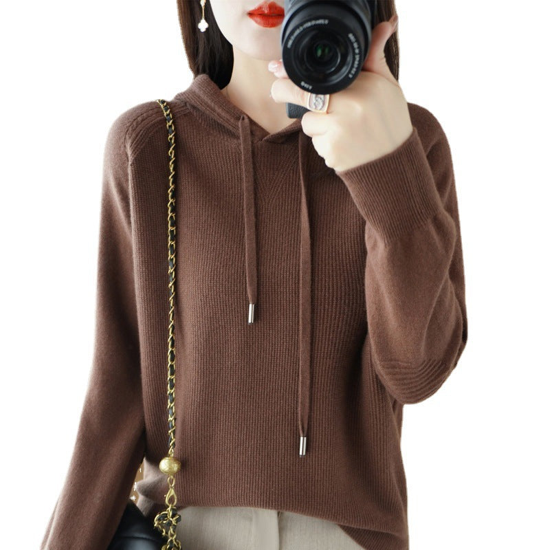 Women's Korean Style Solid Color Knitted Hoodie Sweaters