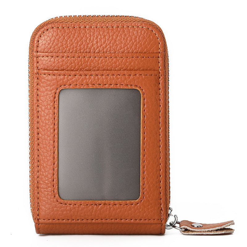 Fashion Solid Color Lychee Pattern Male Card Holder