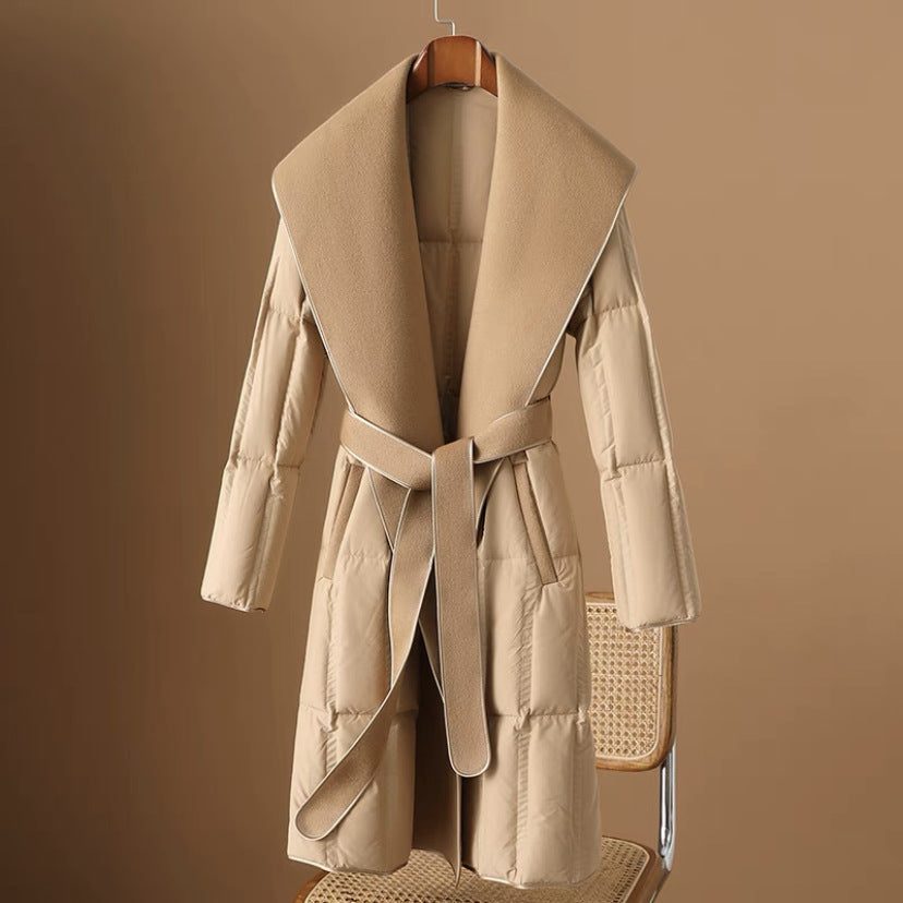 Women's White Duck Down Cashmere Double-faced Woolen Stitching Fashionable Jackets