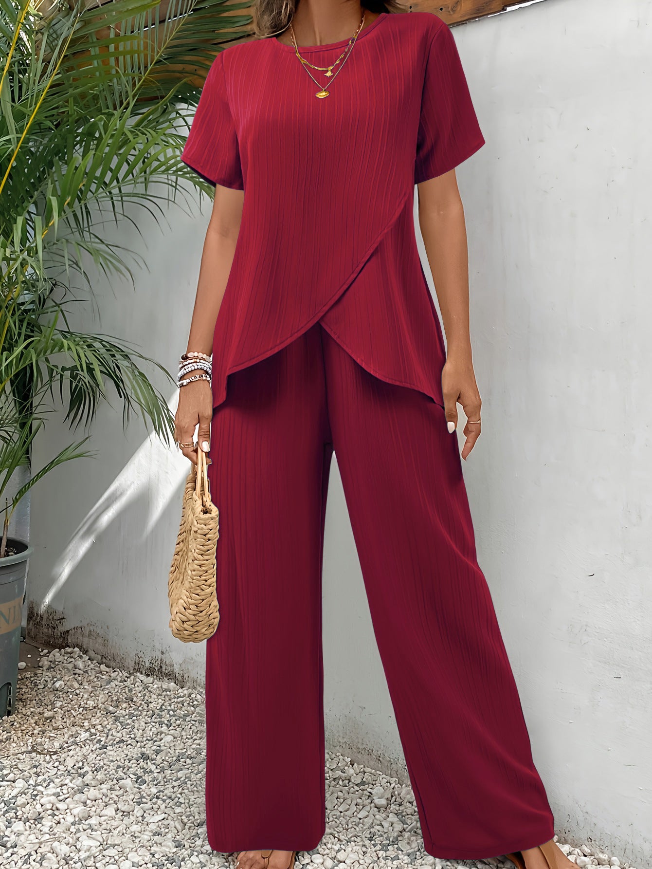 Women's Summer Two-piece Sleeve Round Neck Loose Fashion Casual Suit