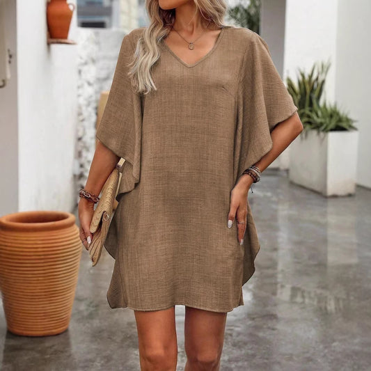 Women's Summer Solid Color Loose Lotus Leaf Dress