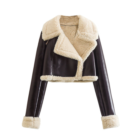 Double-sided Loose Collar Zipper Ornament Fur Jackets