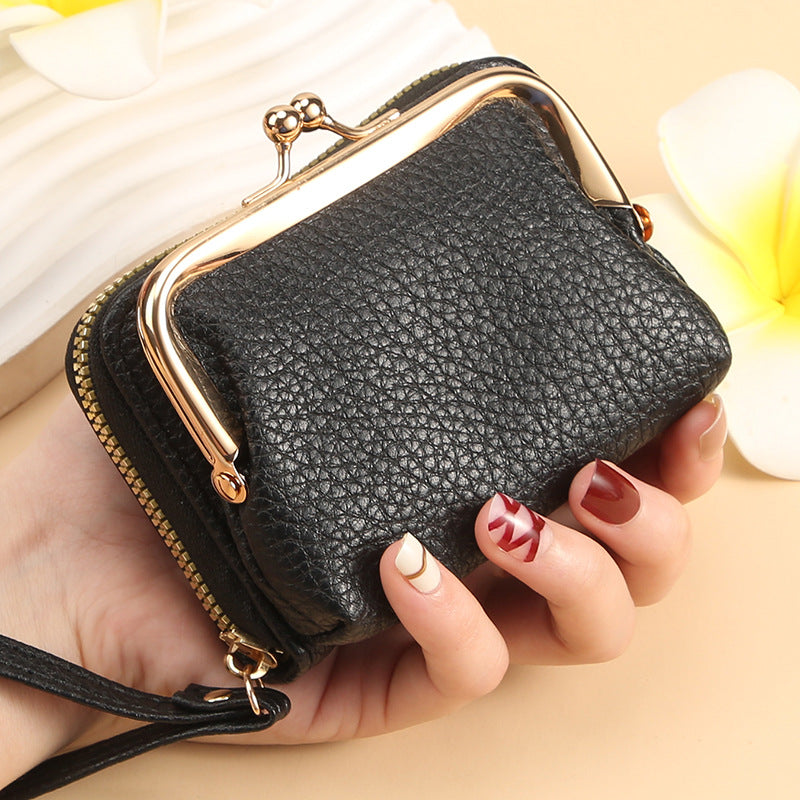 Women's Fashion Short Soft Lychee Pattern Zipper Multiple Slots Card Holder