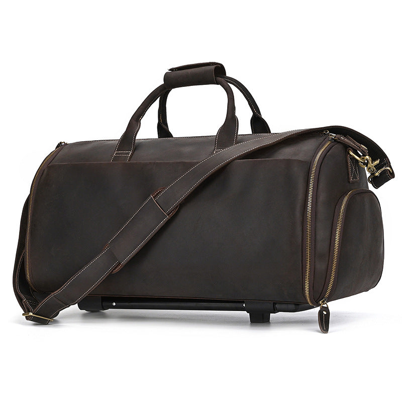 Men's Leather Inch Suit Genuine With Shoe Position Travel Bags