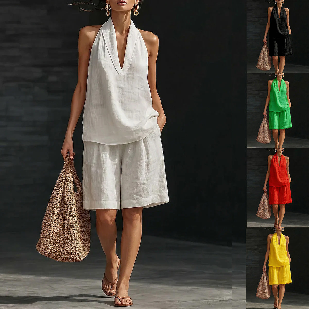Pretty Casual Women's Halter Sleeveless Set Fashion Casual Suit