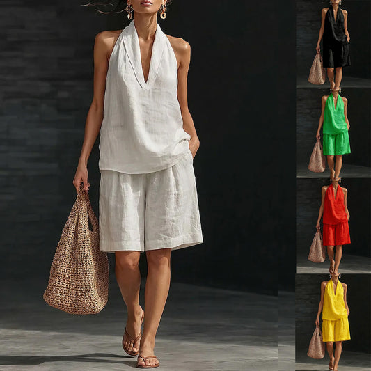 Pretty Casual Women's Halter Sleeveless Set Fashion Casual Suit