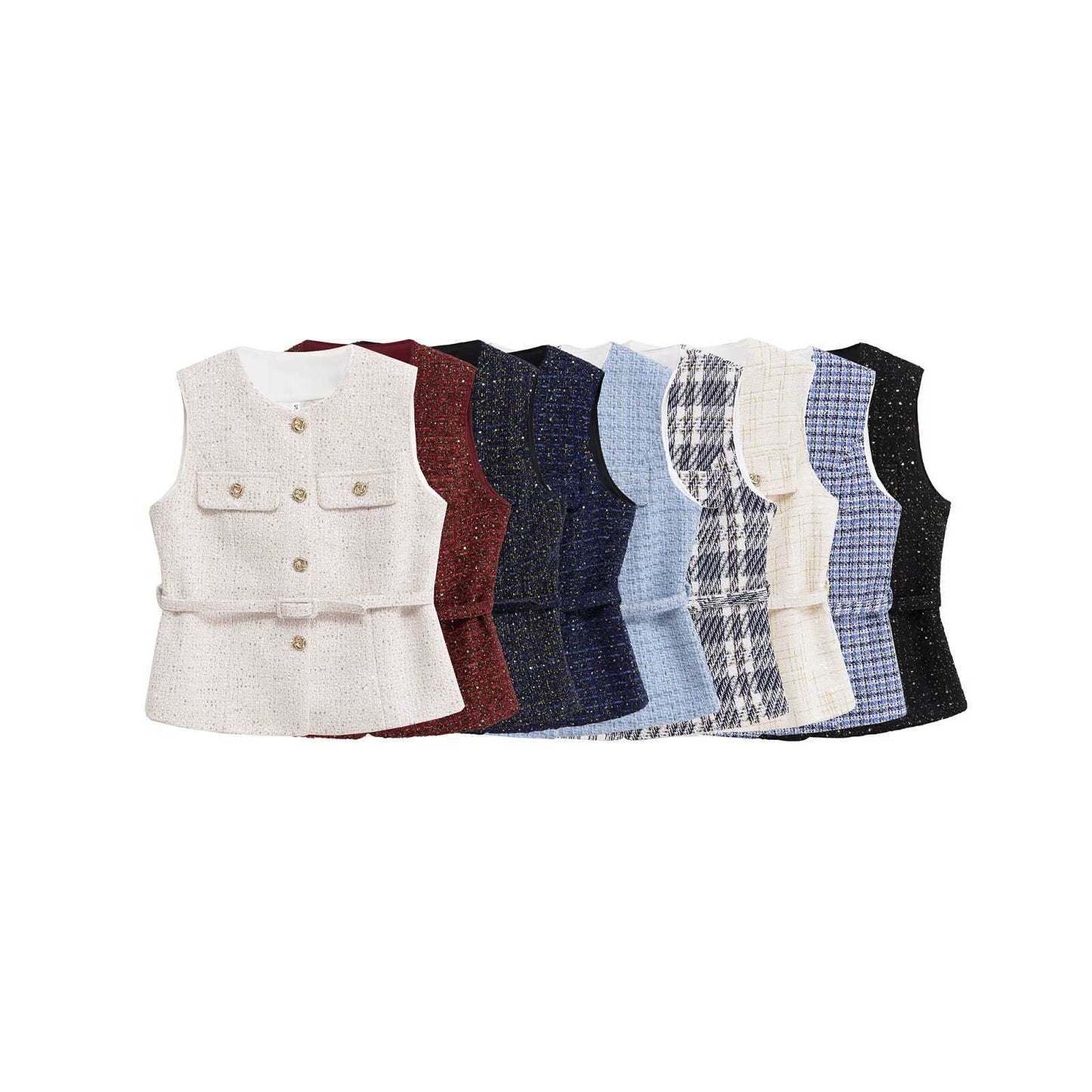 Women's Round Neck Decorative Waist Belt Classic Tops