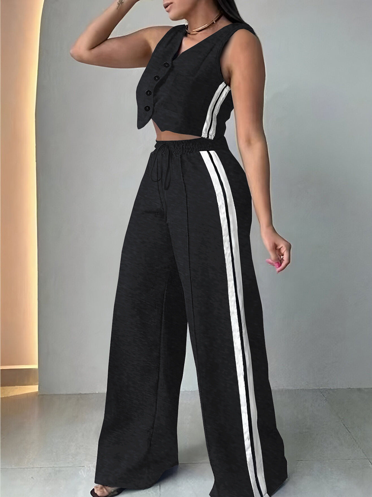 Women's Wear Pocket Sleeveless Cropped Set Fashion Casual Suit