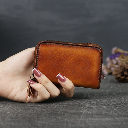 Layer Cowhide Mini Clamp Multiple Slots Solid Color Card Holder