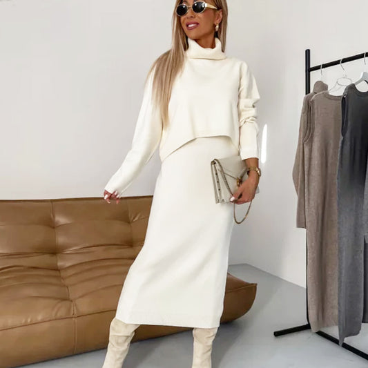 Dress Turtleneck Lengthened Two-piece Solid Color Dresses