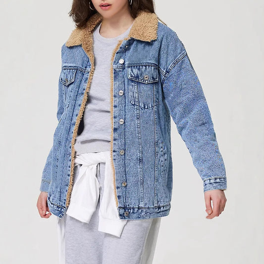 Women's Attractive Loose Fleece-lined Denim Cotton Jackets