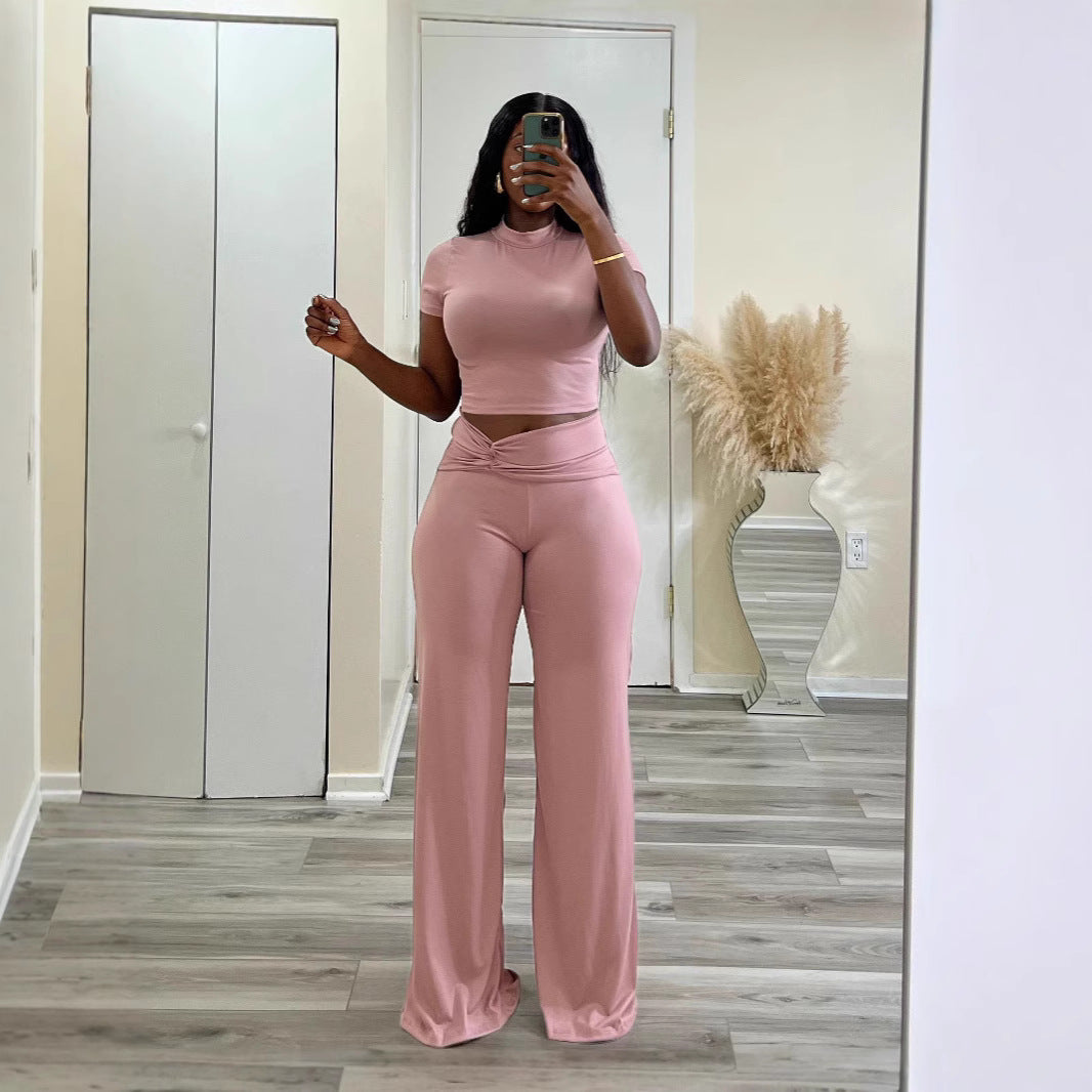 High Waist Slimming Wide Leg Solid Color Suits