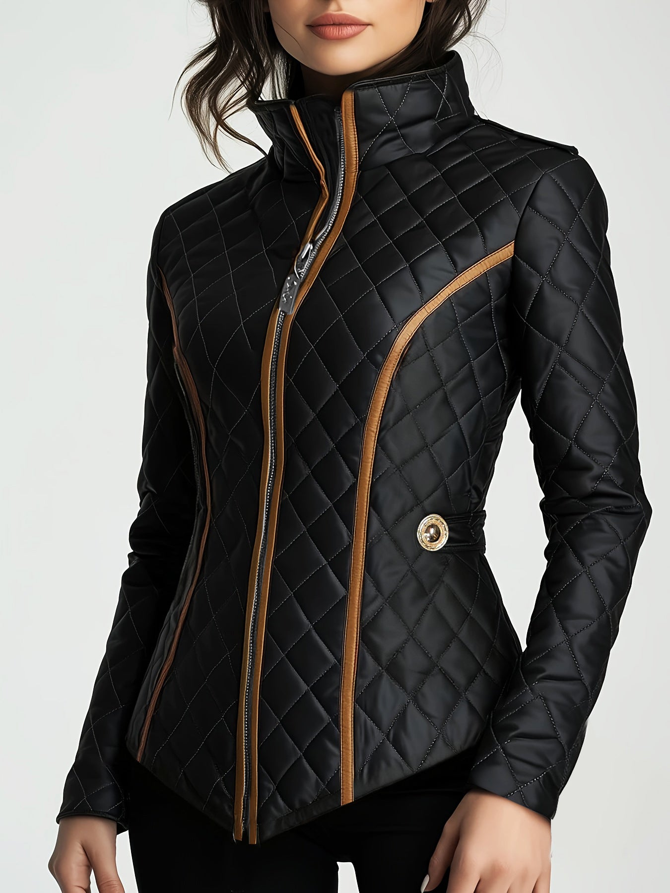 Women's Stand Collar Lightweight Quilted Padded Zip Coats