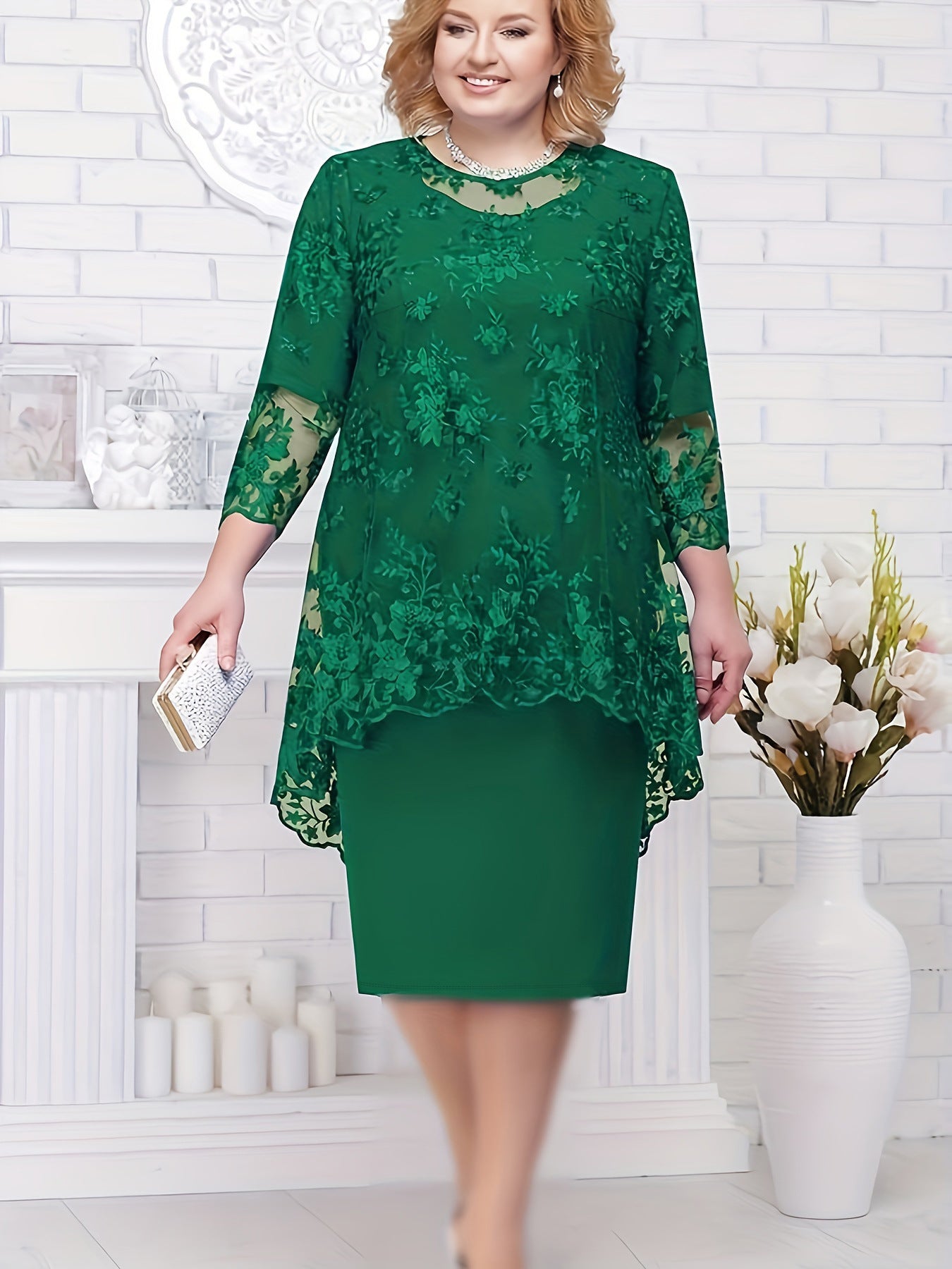 Women's Lace Embroidery Two-piece Set Temperament Commute Dresses