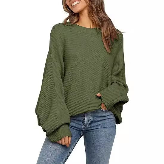 Long Sleeve Round Neck Solid Color Loose Sweaters