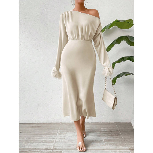 Women's New Asymmetric Shoulder Pleated Dress Dresses