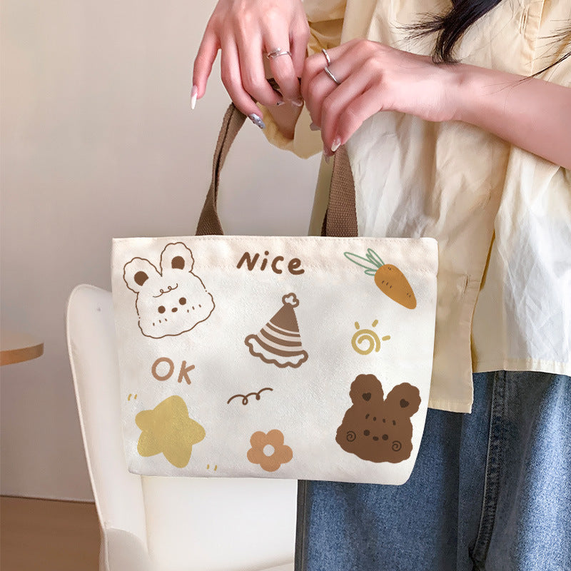 Women's Cute Cartoon Canvas Tutorial Lunch Size Handbags