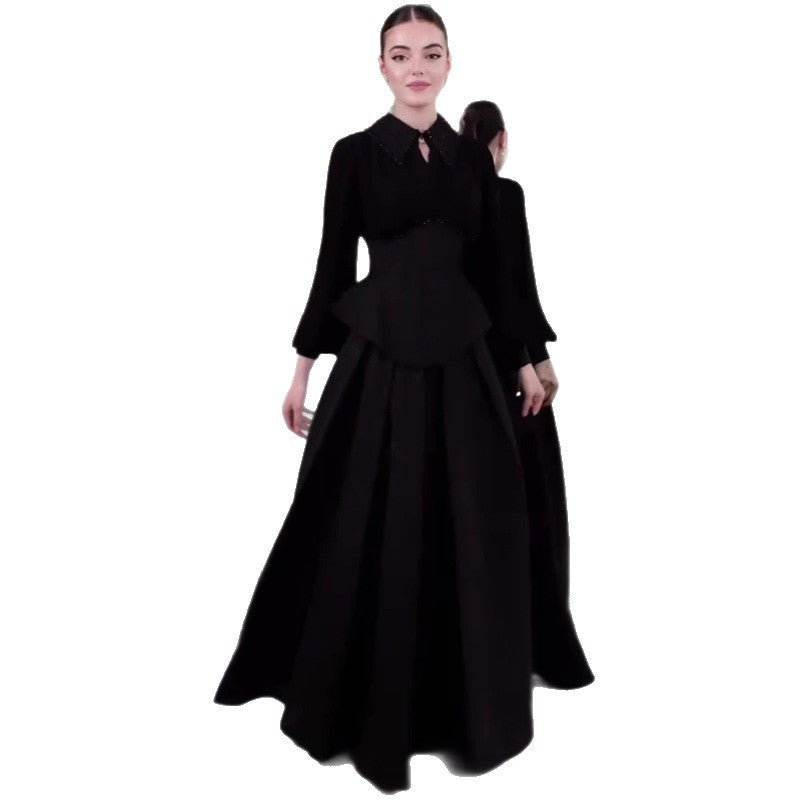 Women's Elegant Soft Temperament Lapel Long Sleeve Dresses