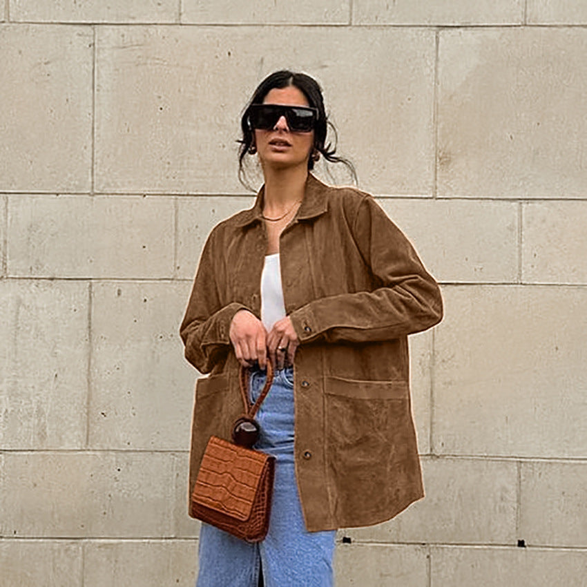 British Style Suede Loose Casual Autumn Blazers